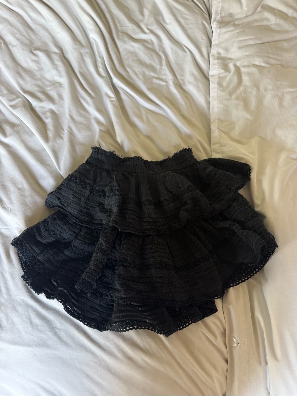 aerie (discontinued) Black Rock N Ruffle (Tiered Lace) Mini Skirt - XS